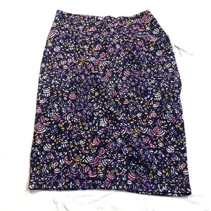 Navy w Pink Purple Yellow Textured Knit Skirt LuLaRoe Cassie Size XL Pencil - Picture 1 of 11