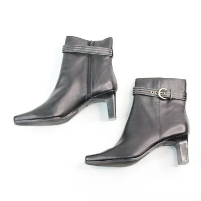 MARKON Womens Sz 9.5M Black Leather High Block Heel Fashion Ankle Boots Booties - Image 1 of 4