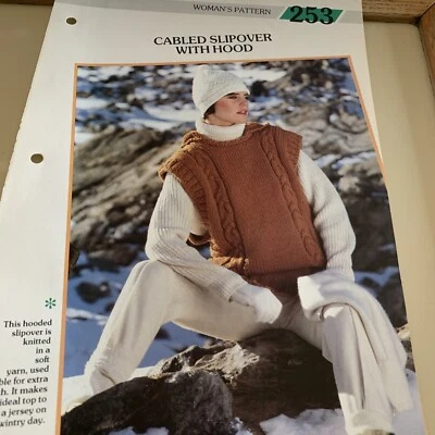 VINTAGE CREATIVE KNITTING PATTERN - CABLED SLIPOVER WITH HOOD - Image 1 of 4