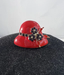 Ring Red Hat Society Emaille lila Band goldfarben Strass Größe 7 - Bild 1 von 6
