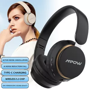 Mpow Active Noise Cancelling Headphones Wireless Over Ear for Home Office Travel - Picture 1 of 17