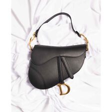 Christian Dior Saddle Bag with Strap Black Grained Calfskin purse