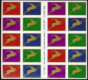 US #3360-3363 MNH Booklet 1999 Golden Jumping Reindeer [B555555 BC151] - Picture 1 of 2