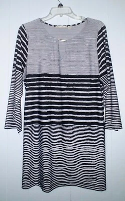 Maria Gabrielle Long TUNIC Top striped Size 1X Stretchy Black & Gray 3/4 Sleeve  - Изображение 1 из 4