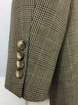 Abrigo deportivo Club Room para hombre 42R marrón tostado Glen a cuadros 2 botones chaqueta parches en el codo Foto 1 de 4