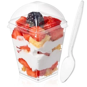 50Pack 5oz Plastic Dessert Cups with Dome Lids and Spoons Mini Clear Parfait ... - Picture 1 of 7