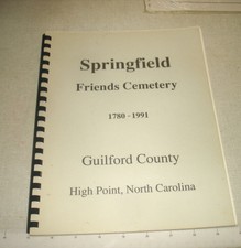 Springfield amigos Cemitério 1780-1991 Guilford County High Point Nc W adendas
