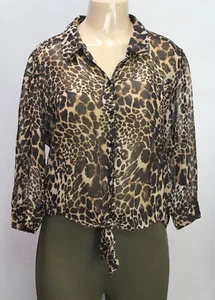 No Boundaries Juniors Blouse 3/4 Sleeve Animal Print Brown Size L (11-13) - Picture 1 of 6