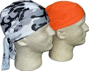 Moisture Wicking Lot 2 Blaze Orange Urban Grey Camouflage Headwrap Durag Cap Hat - Picture 1 of 3