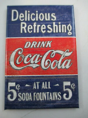 Coca-Cola Tin Refrigerator Magnet Blue and Red Stripes Delicious and Refreshing - Image 1 of 2