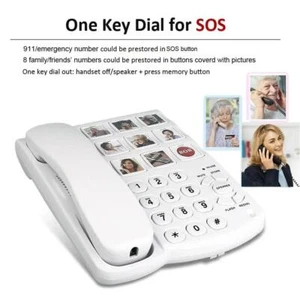 Big Button Corded Telephone with Speaker For Seniors Amplified Elderly, V7D3 - Picture 1 of 13