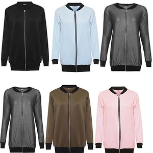 New Womens Ladies Plus Size Bomber Jacket Basic Plain Ribbed Varsity Top 14-28 - Picture 1 of 6