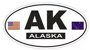 AK Alaska Oval Bumper Sticker or Helmet Sticker D814 Euro Oval With Flags - Picture 1 of 1