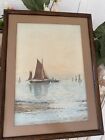 1930S Sailing Painting Sunset Sunrise On The Water Sea Seascape Signed Framed