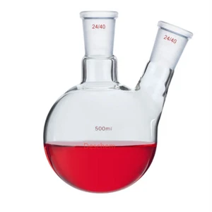 Two Necks,500ml,24/40,Round Bottom Glass Flask,2-Neck Lab Chemical Bottle - Picture 1 of 4