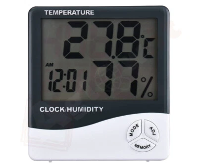 R2DIGITAL Termometro Lcd Multifunzione OROLOGIO IGROMETRO UMIDITA TEMPERATURA DA PARETE