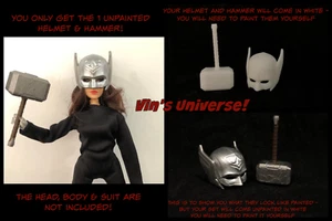 Custom 8" Mego Marvel Jane Foster UNPAINTED Lady Thor Helmet & Mjolnir Kit - Picture 1 of 13