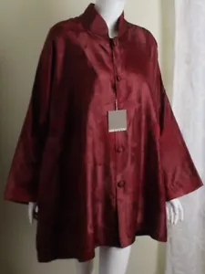 NWT Eskandar Sz 1 Rich Red Silk 34"Long Jacket A-Line Imperial - Picture 1 of 9
