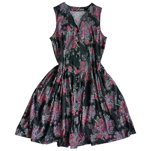 Vintage 90s Floral Black Summer Sleeveless Dress Plus Size Cottagecore Witchy - Bild 1 von 7