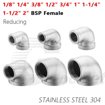 Stainless Steel Reducing 90° Elbow Connector BSP Female Thread Pipe Fittings 304 - Image 1 of 4