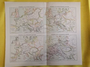 1923 EUROPE 9th Century Vintage Large Geographical Map ORIG. 12.5 x 10.5" C13-1 - Picture 1 of 3