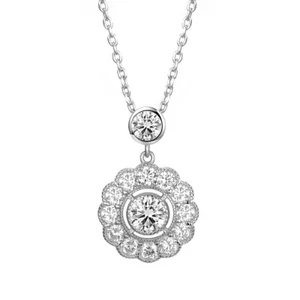 Ladies Victorian Design Solid 925 Silver White Sapphire Cluster Pendant Necklace - Picture 1 of 4