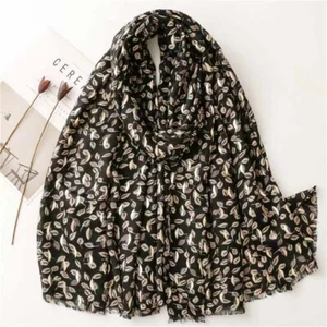 Mini Gold Leave Print  Scarf Foil Classic Gorgeous High Quality Women Shawl Wrap - Picture 1 of 1