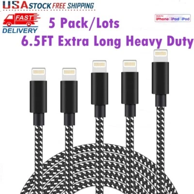 5PACK Cable de cargador USB de 6 pies para iPhone 12 11 Pro Max XS XR SE 8 7 6S iPad Cable Foto 1 de 4