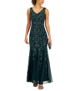 J Kara Women's Beaded Gown (Hunter/Mercury, 6) - Picture 1 of 4