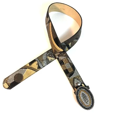 LEATHEROCK Belt Rhinestone Oval Buckle Geometric Print on Leather - S - Image 1 of 4