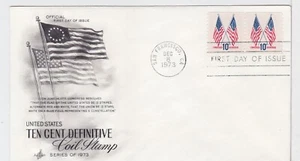 TurtlesTradingPost- Crossed Flag 10 Cent -1973 FDC #1519- Artcraft Coil Pair - Picture 1 of 1