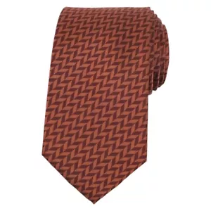 WEEKEND CASUAL Mens Brown Silk Tie Slim 2.75 Designer Herringbone Print Necktie - Picture 1 of 6