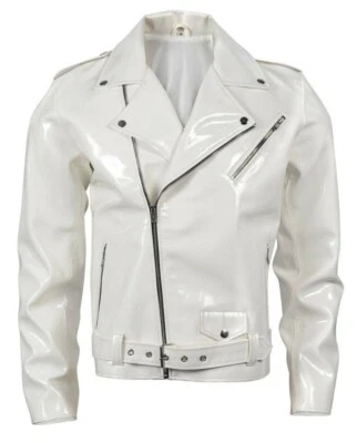 Gothic Handmade EMO Moto White PVC Vinyl Jacket Stylish Men Motorcycle Jacket - Image 1 of 4