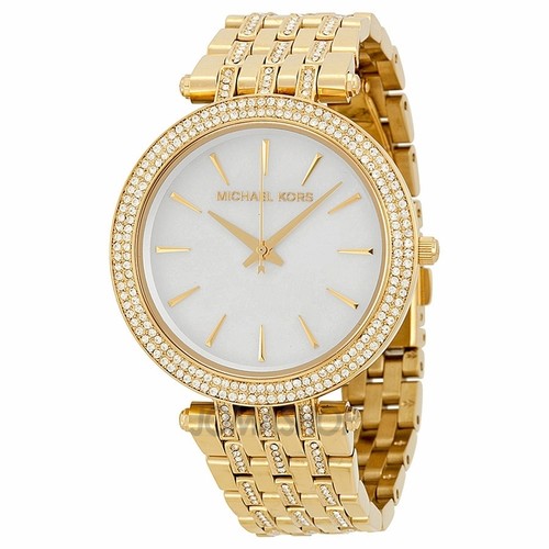 NEW MICHAEL KORS DARCI G TONE STAINLESS STEEL GLITZ MIDSIZE MOP WATCH MK3219