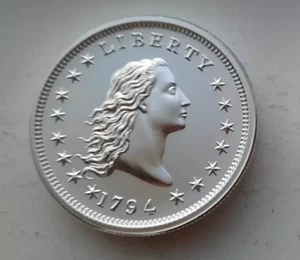 1794 FLOWING HAIR DOLLAR TRIBUTE - 2 OZ PURE SILVER - 39MM - INTAGLIO - Picture 1 of 17