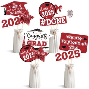 24Pcs Graduation Party Decorations Class of 2025 Red Graduation Table Centerp... - Picture 1 of 9