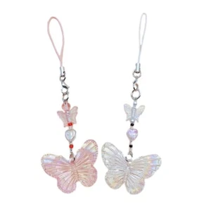 Butterfly Beaded Charm Pendant Chain Y2K Phone Straps Pocket Keychain Strap - Photo 1 sur 10