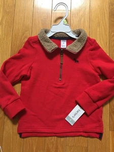 NWT Boy's Carter's Red Long Sleeve Shirt Sherpa Collar Navy Blue Moose Pullover - Picture 1 of 4