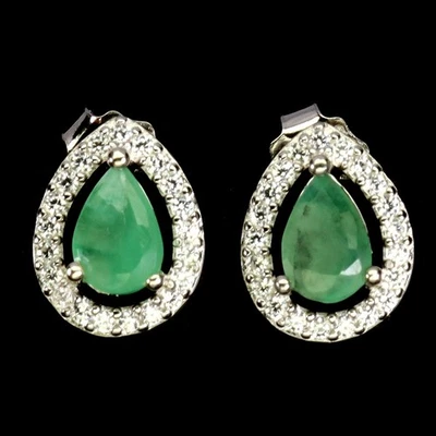 Pendientes de plata de ley 925 pera esmeralda 6x4 mm joyas de piedras preciosas naturales Foto 1 de 4
