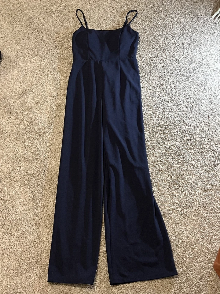 Trixxi Navy Blue Wide Leg Jumpsuit Women’s Size M Spaghetti Strap Open Back — 第 1/4 张图片