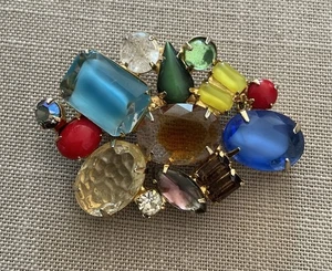 Vintage goldfarbene Juliana Stil Obst Salat Brosche bunte Kristalle 2,25" - Bild 1 von 10