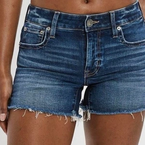 American Eagle Midi Jeansshorts Damen 4 blau Denim roher Saum Next Level Stretch " - Bild 1 von 6