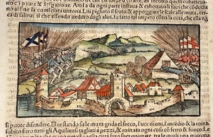 ATILA IN AQUILEIA ITALIA 1558 SEBASTIAN MUNSTER VISTA ANTIGUA EDICIÓN ITALIANA - Imagen 1 de 3