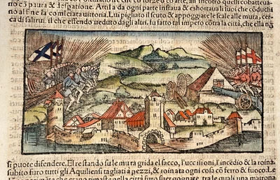 ATTILA IN AQUILEIA ITALY 1558 SEBASTIAN MUNSTER ANTIQUE VIEW ITALIAN EDITION - Image 1 of 3