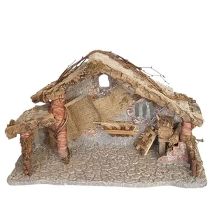 Nativity Vintage Manger Wood Creche Stable Rustic Christmas Decor 19.5"x12" - Picture 1 of 17