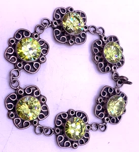 Vintage Sterling Silver w/ 6 Large Peridot stones bracelet 7" chunky statement - Picture 1 of 11