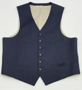 Gilet gilet vintage Lauren Ralph Lauren blu navy/grigio gessato flanella lana taglia L usato in ottime condizioni - Foto 1 di 9