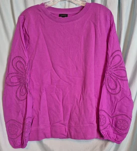 Talbots Solid Purple Crew Neck Puff Sleeve Embroidered Blouse Women Size XS - Picture 1 of 5