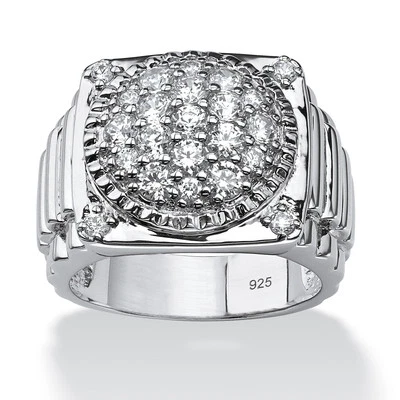 Anillo redondo de circonitas cúbicas de 1,63 TCW para hombre en plata de ley chapada en platino Foto 1 de 4