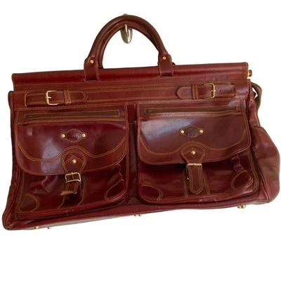 Bolsa de viagem vintage Henry Leather Goods vermelha oxblood tote duffle Weekender Train 25x15 - Imagem 1 de 4